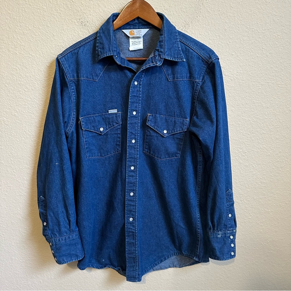Vintage Carhartt Men’s Denim Pearl Snap Button Up Shirt